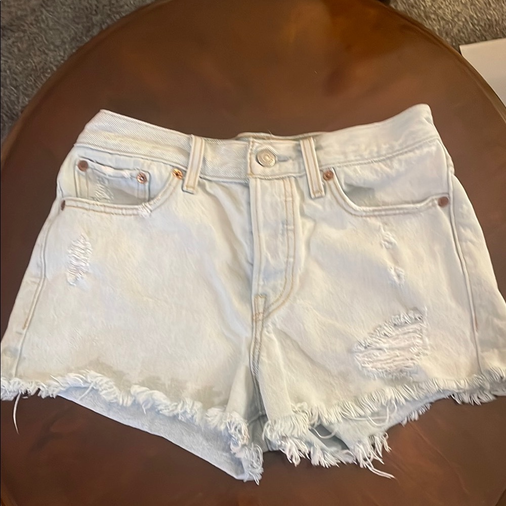 Levi's Blue Jean Shorts Distressed Raw Hem